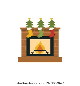 Christmas vector illustration, fireplace symbol. Merry Christmas and Happy New Year 2019