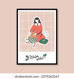 Christmas vector illustration in a frame template for poster design, greeting card, banner, wallpaper