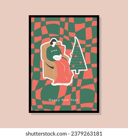 Ilustración vectorial de Navidad en una plantilla de marco para diseño de afiches, tarjeta de saludo, banner, papel tapiz