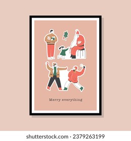 Christmas vector illustration in a frame template for poster design, greeting card, banner, wallpaper