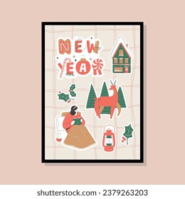 Ilustración vectorial de Navidad en una plantilla de marco para diseño de afiches, tarjeta de saludo, banner, papel tapiz