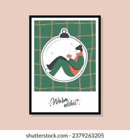 Christmas vector illustration in a frame template for poster design, greeting card, banner, wallpaper