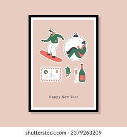Christmas vector illustration in a frame template for poster design, greeting card, banner, wallpaper