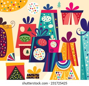 Christmas vector illustration with gift boxes