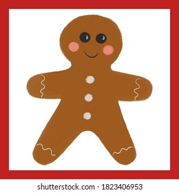 Christmas vector illustration with Christmas gingerbread man. Can be used for wrapping paper for greeting cards.