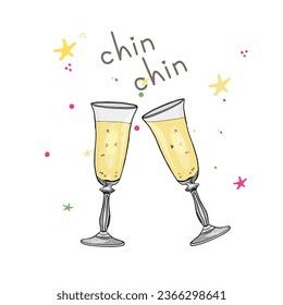 Christmas vector illustration. Happy New Year for printing on postcards, logo, icon, print for printing on clothes, blank for designer