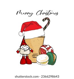 Christmas vector illustration. Happy New Year for printing on postcards, logo, icon, print for printing on clothes, blank for designer