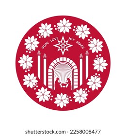 Christmas vector illustration. Holiday Advent candles lit in anticipation of the birth of the Lord and Savior Jesus Christ.