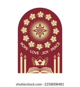 Christmas vector illustration. Holiday Advent candles lit in anticipation of the birth of the Lord and Savior Jesus Christ.