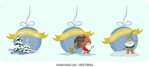 Christmas vector illustration icon set. 