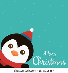 
Ilustración vectorial de Navidad del pingüino con fondo de nieve en caída