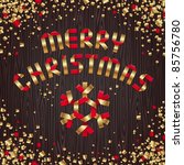 Christmas vector illustration - red & gold paper snowflake and greeting sign