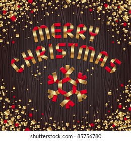 Ilustración vectorial de Navidad - símbolo de copo de nieve de papel rojo y oro y señal de saludo