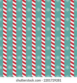 Christmas vector illustration. Seamless pattern with candy canes and snowflakes