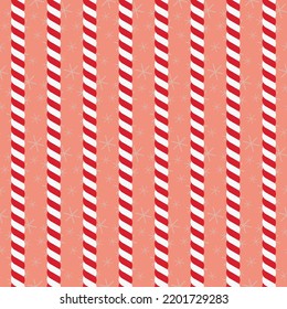 Christmas vector illustration. Seamless pattern with candy canes and snowflakes