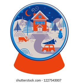 christmas vector illustration snow globe winter landscape