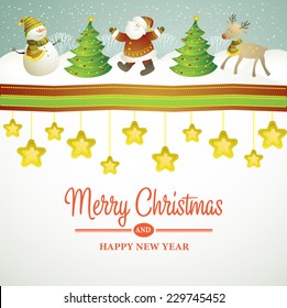 Christmas vector illustration with snowman