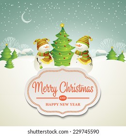 Christmas vector illustration with snowman