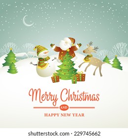 Christmas vector illustration with snowman