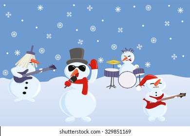 Christmas vector illustration, snowmen's band