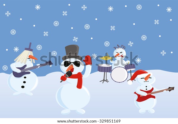 Christmas Vector Illustration Snowmens Band Stock Vector (royalty Free 