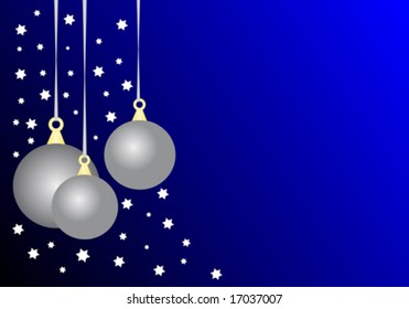 A christmas vector illustration with three silver baubles on a dark blue graduated ground with room for text