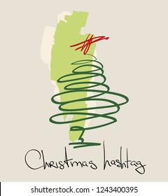 Christmas vector illustration. Christmas tree hashtag sign. For poster, postcard, invitation, wrapping paper
