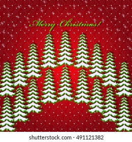 Christmas vector illustration with Christmas trees. Greeting card