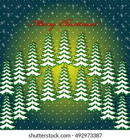 Christmas vector illustration with Christmas trees. Greeting card