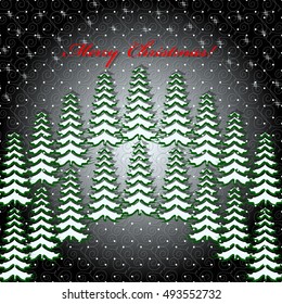 Christmas vector illustration with Christmas trees. Greeting card