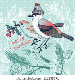 Christmas vector illustration of a winter birds