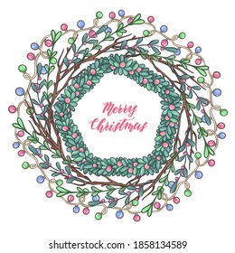 Christmas vector illustration with, mistletoe, branches, holly, garland, handmade, card for you, prints on T-shirts