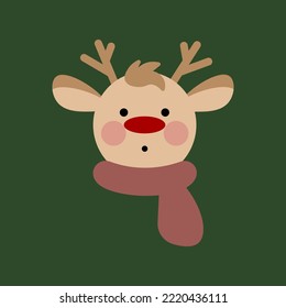 
Christmas vector image of a cute deer on a green background.