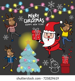 Christmas vector included cute Santa Clause, reindeer, Christmas tree and light bulb