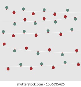 Christmas  vector lights for tree or decoration with green and red colours on simple background