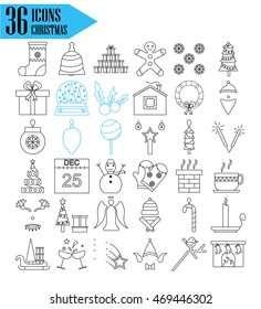 Christmas vector line icon set. Collection of icons for Christmas theme. Set of buttons for websites, elements for booklets, leaflets, brochures, logos, etc.