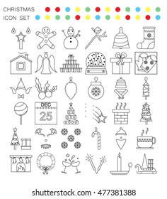 Christmas vector line icon set. Collection of icons for Christmas theme. Set of buttons for websites, elements for booklets, leaflets, brochures, logos, etc.