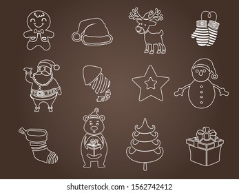Christmas vector line icons set. Celebration event for topics like Christmas, new year, decoration. Vector clipart illustration on color background