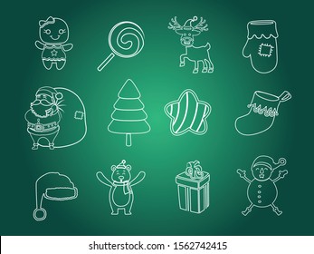 Christmas vector line icons set. Celebration event for topics like Christmas, new year, decoration. Vector clipart illustration on color background