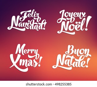 christmas vector merry xmas postcard letterhead template series with greetings in spanish english french and italian languages buon natale feliz navidad joyeux noel merry xmas christmas cheerful engli