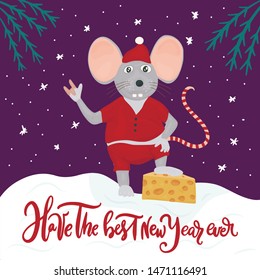 Christmas vector mouse. Cartoon illustration. Have the best New Year ever.