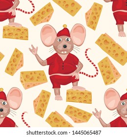 Christmas vector mouse seamless pattern. Cartoon holiday illustration.