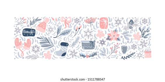 Christmas vector ornament patternd elements. Isolated xmas illustration for greeting card, poster design
