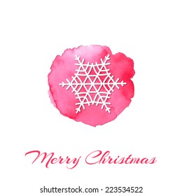 Christmas vector paper 3d snowflake on pink and red gradient watercolor abstract circle background.