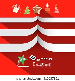 Christmas Vector Paper Symbols on Red Background with Paper Tree
