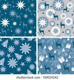 Christmas vector pattern with deer and stars. Christmas decoration.