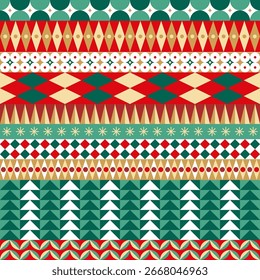 Vetor de Natal. Padrão de elementos geométricos de listras para feriados de Natal e Ano Novo