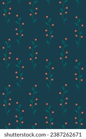 Christmas vector pattern.  Lingonberry vector seamless pattern. Cowberry background. Ornament for gift wrapping paper, fabric, clothes, textile, surface textures, scrapbook.