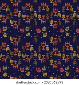 Christmas vector pattern with motifs of folk art. Candlesticks, stars.