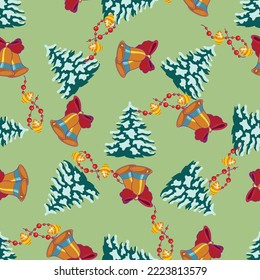 Christmas vector pattern on a green background.